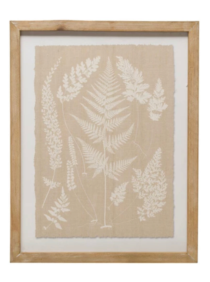 Wood Framed Wall Décor with Fern Fronds