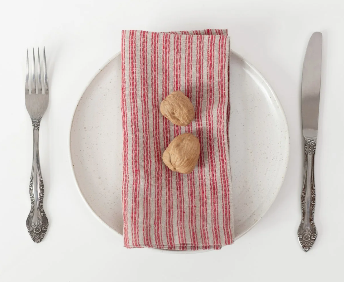 Red Natural Stripes Linen Napkins & Placemat