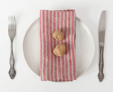 Load image into Gallery viewer, Red Natural Stripes Linen Napkins &amp; Placemat
