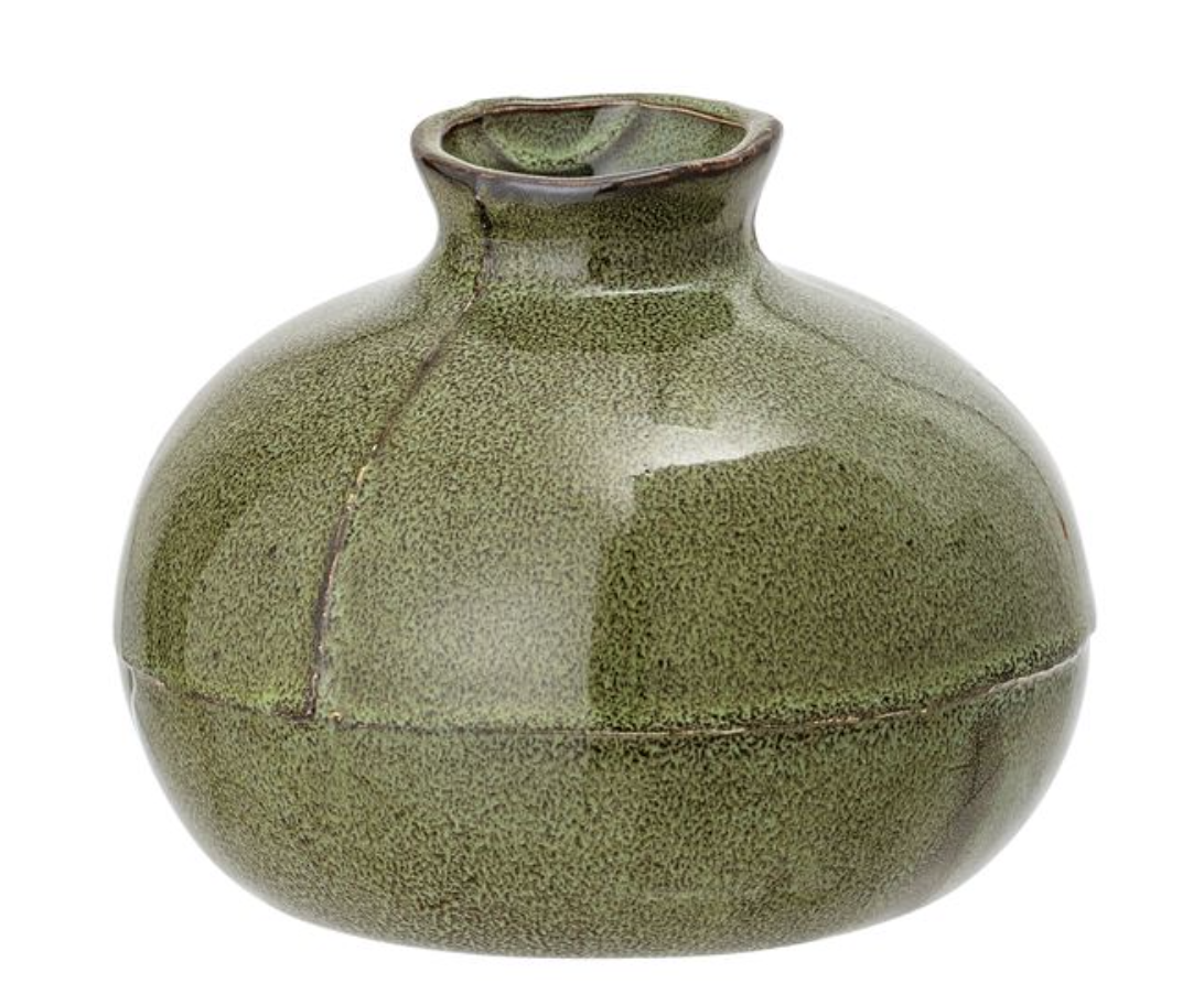 Green Round Stoneware Vase