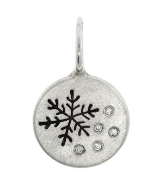 Snowflake and Diamond Round Sterling Silver Charm