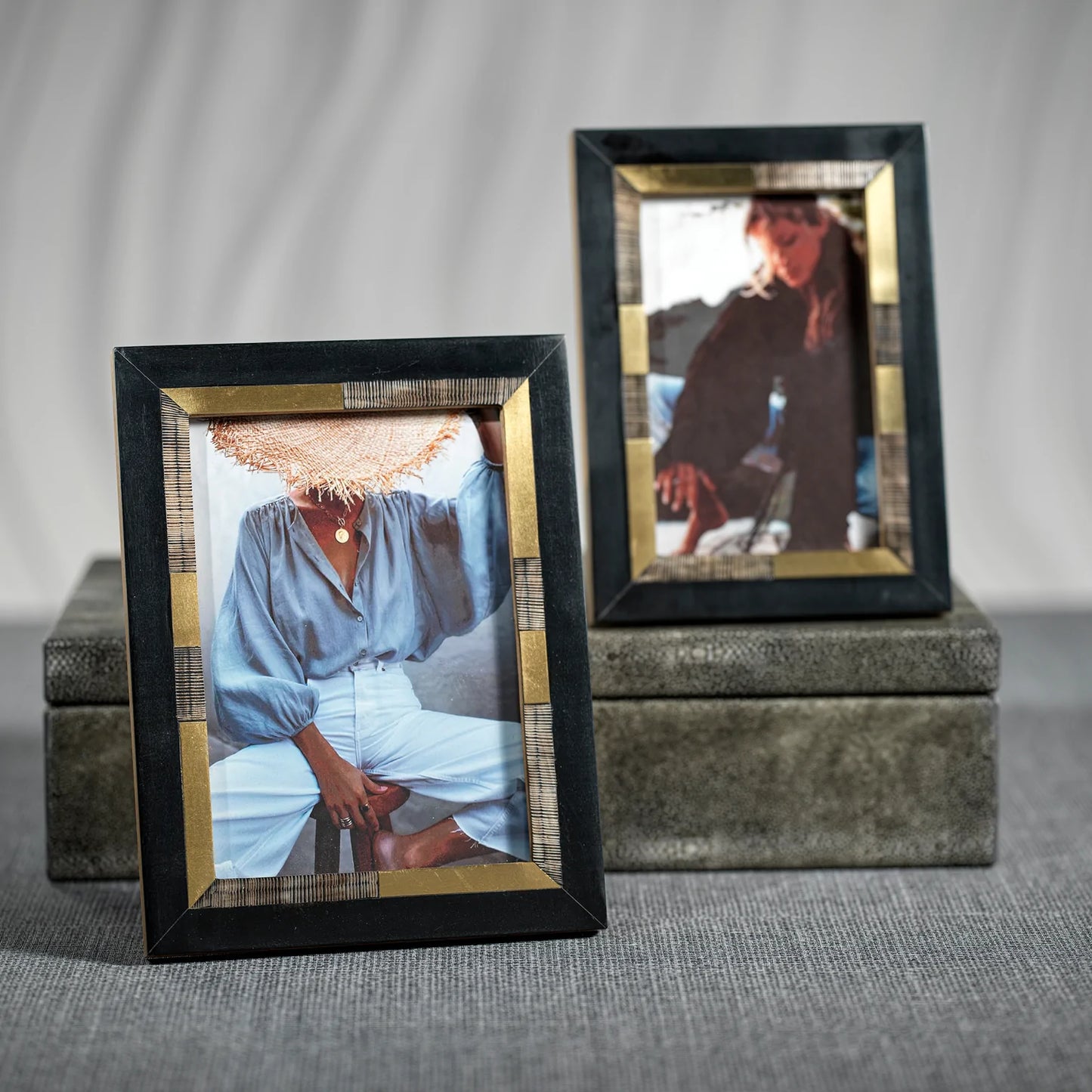 Black Chiseled Horn & Brass Photo Frame