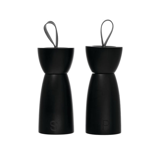 Rubber Wood Salt & Pepper Mills with Leather Handle
