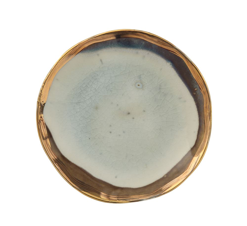 Round Ceramic Plate with Gold Electroplating
