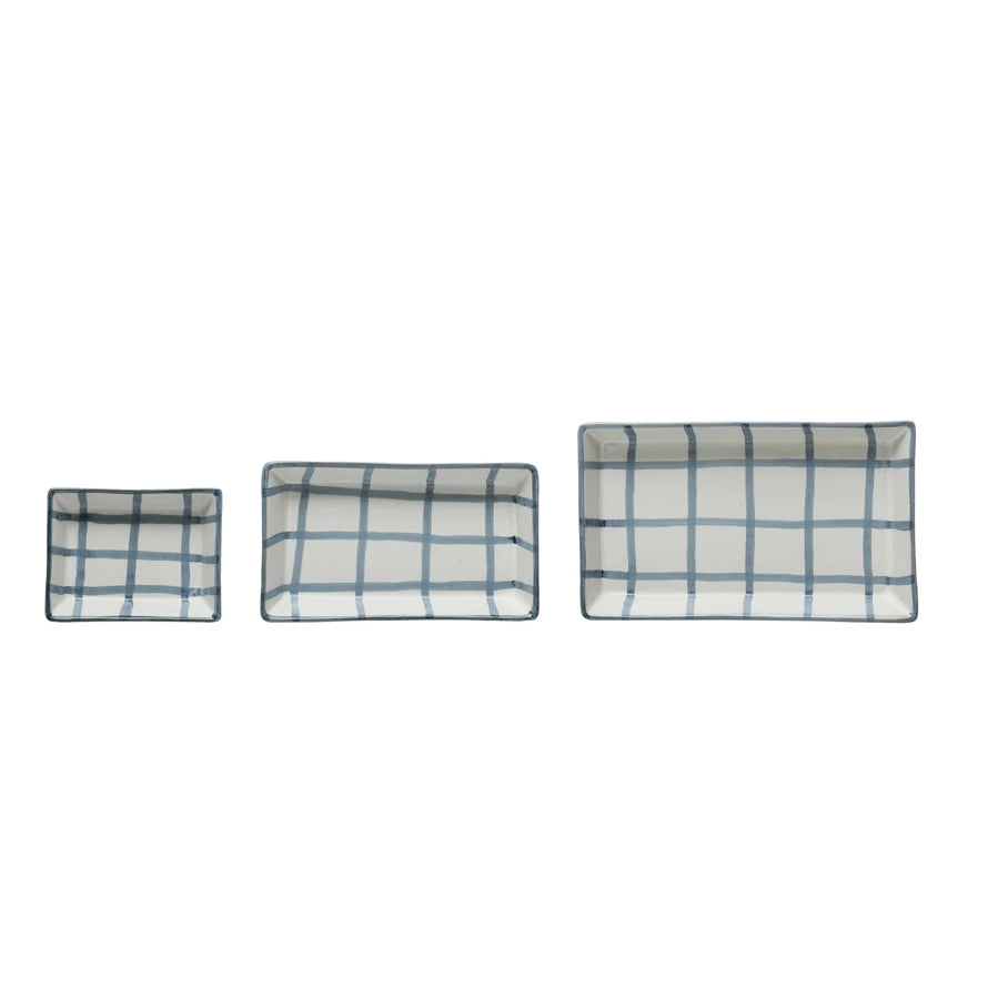 Hand-Painted Trays with Grid Pattern