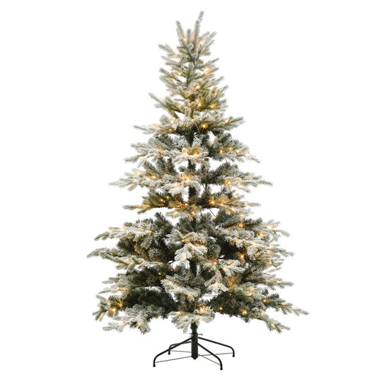 Pre-Lit Flocked Faux Pine Tree