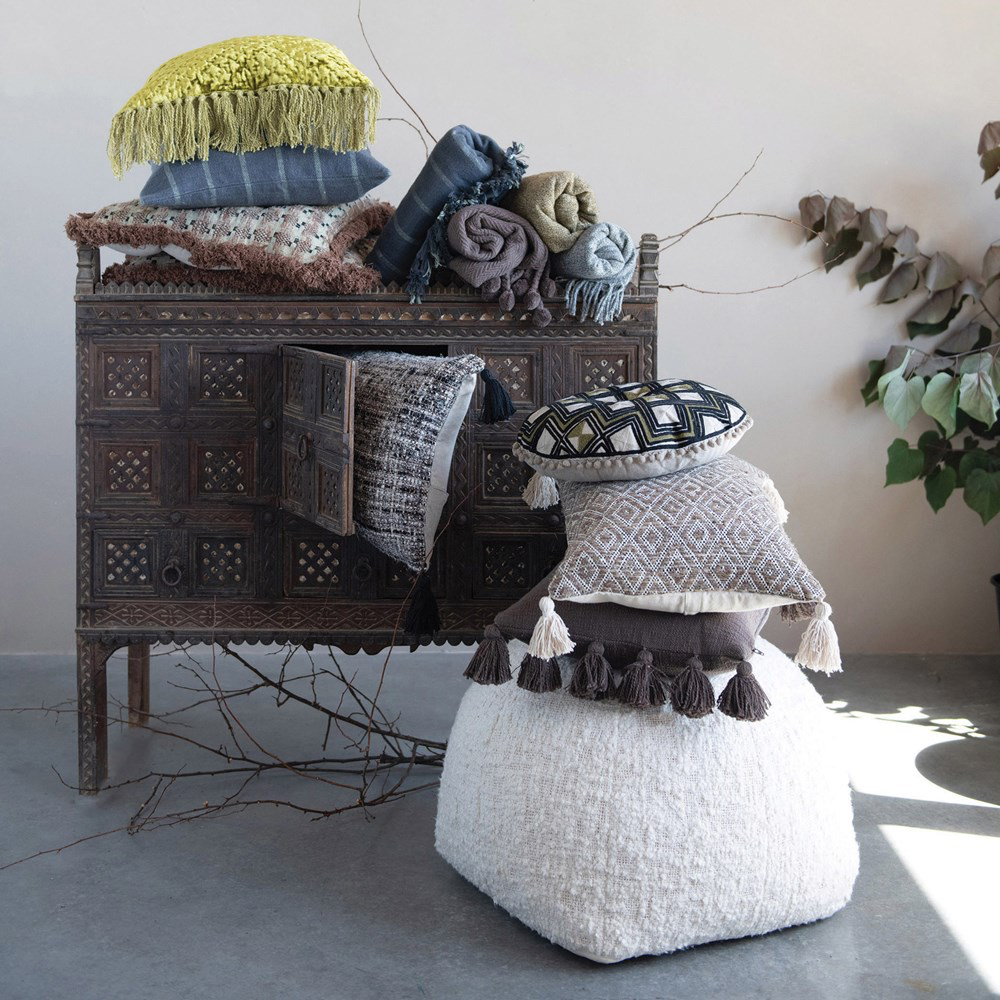 Woven Cotton Boucle Pouf