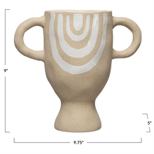 Load image into Gallery viewer, Stoneware Vase with Cream Color Design &amp; Handles
