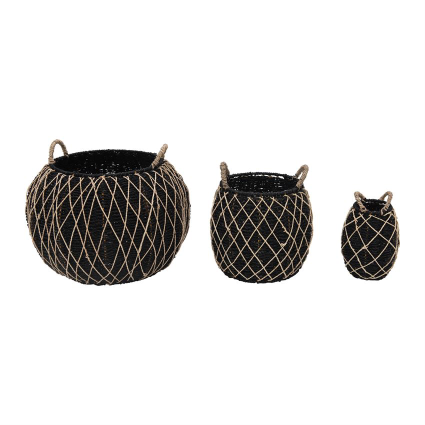 Handwoven Seagrass & metal Baskets with Handles