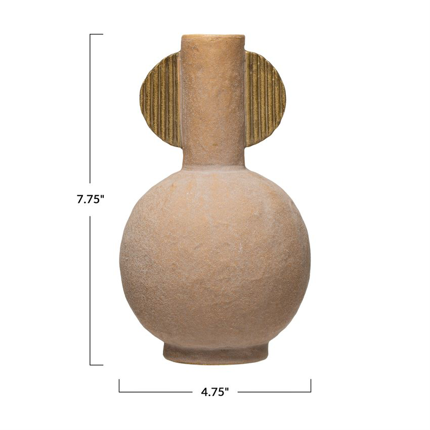 Stoneware Vase, Distressed Terra-cotta & Gold Finish