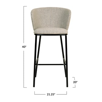 Fabric Upholstered Striped Bar Stool