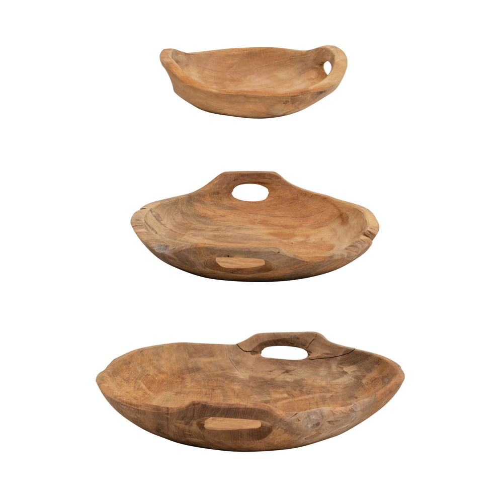 Teak Wood Bowls w/ Handles