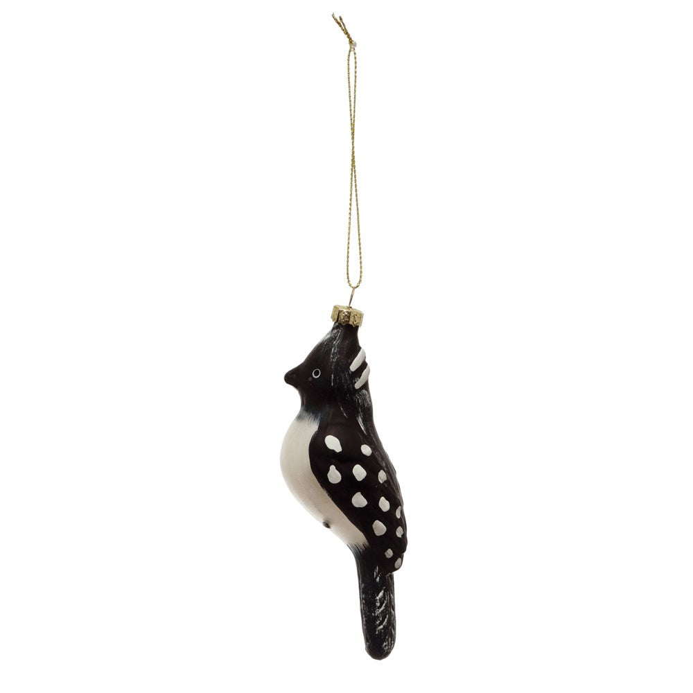 Hand-Painted Glass Woodpecker Ornament