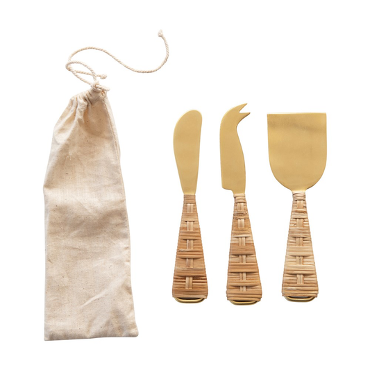 Rattan Wrapped Cheese Knives