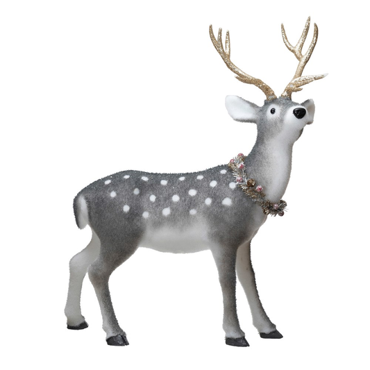 Flocked Foam Standing Deer with Glitter