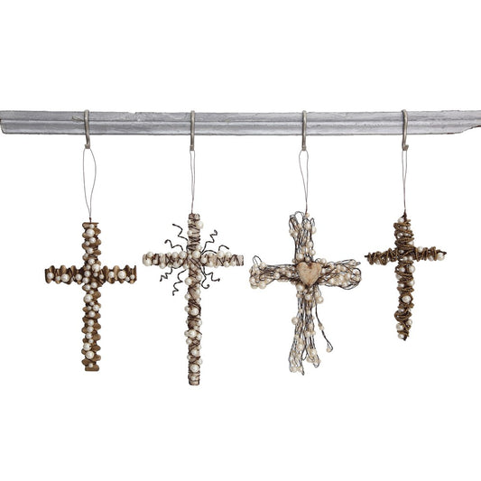 Metal Wire Cross w/ Beads Ornament