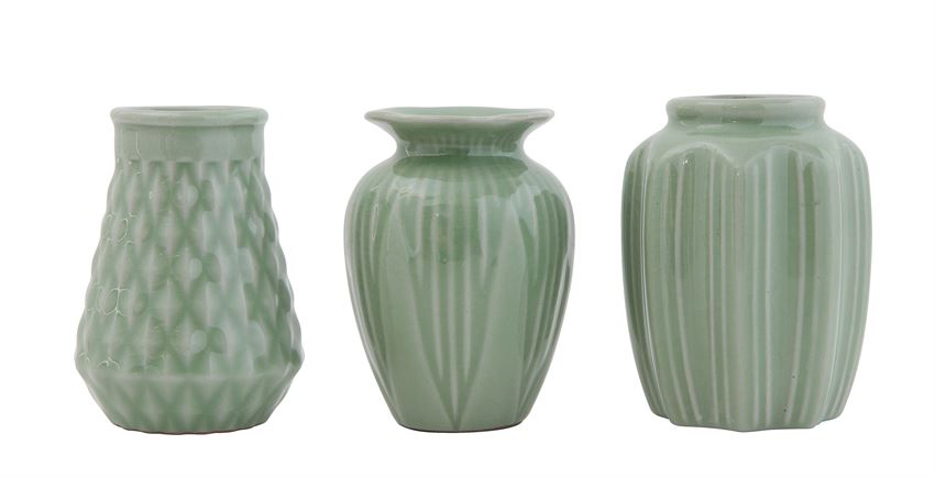 Jade Green Stoneware Vase Set with Crackle Glaze Set/3