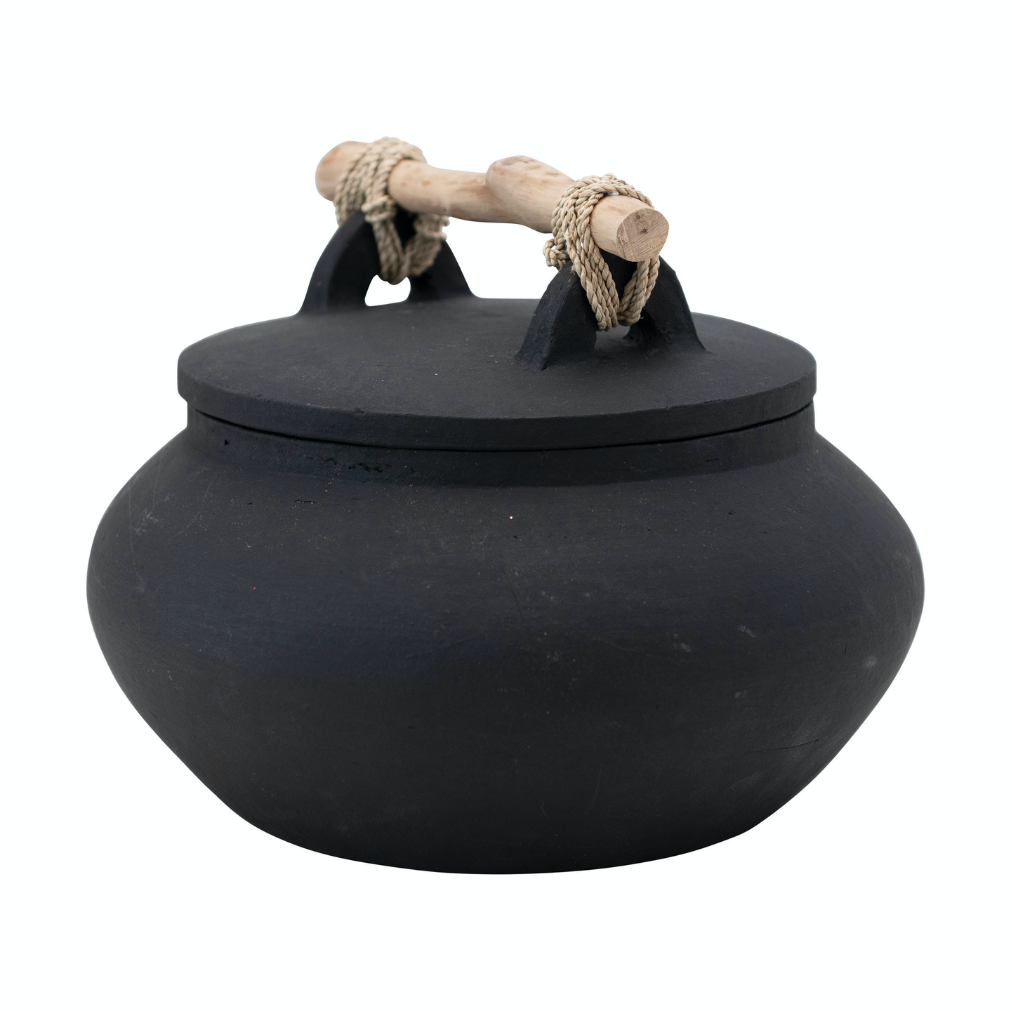 Decorative Terra-cotta Container with Lid and Driftwood Handle