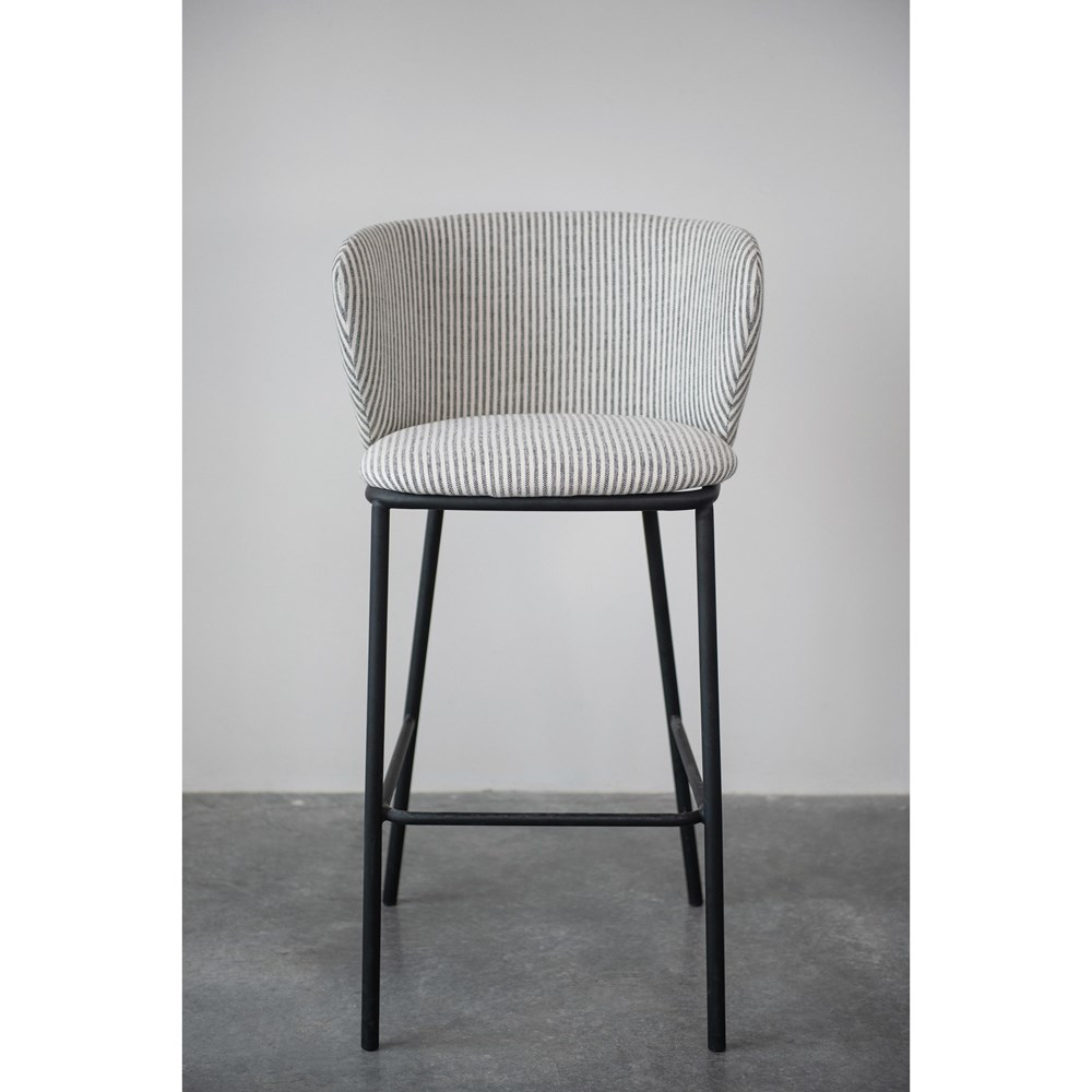 Fabric Upholstered Striped Bar Stool