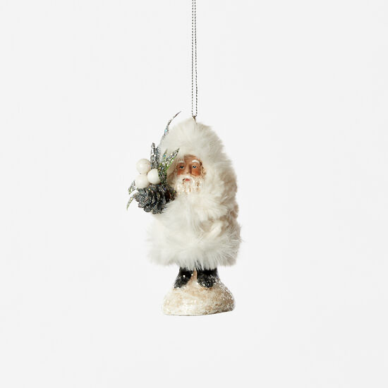 White Furry Santa Ornament