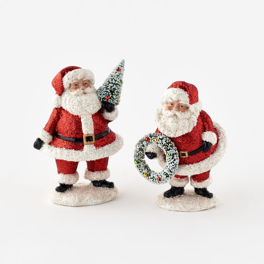 Red Glitter Santa with Wreath/ Tree