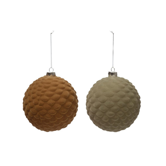 Round Flocked Embossed Glass Ornament
