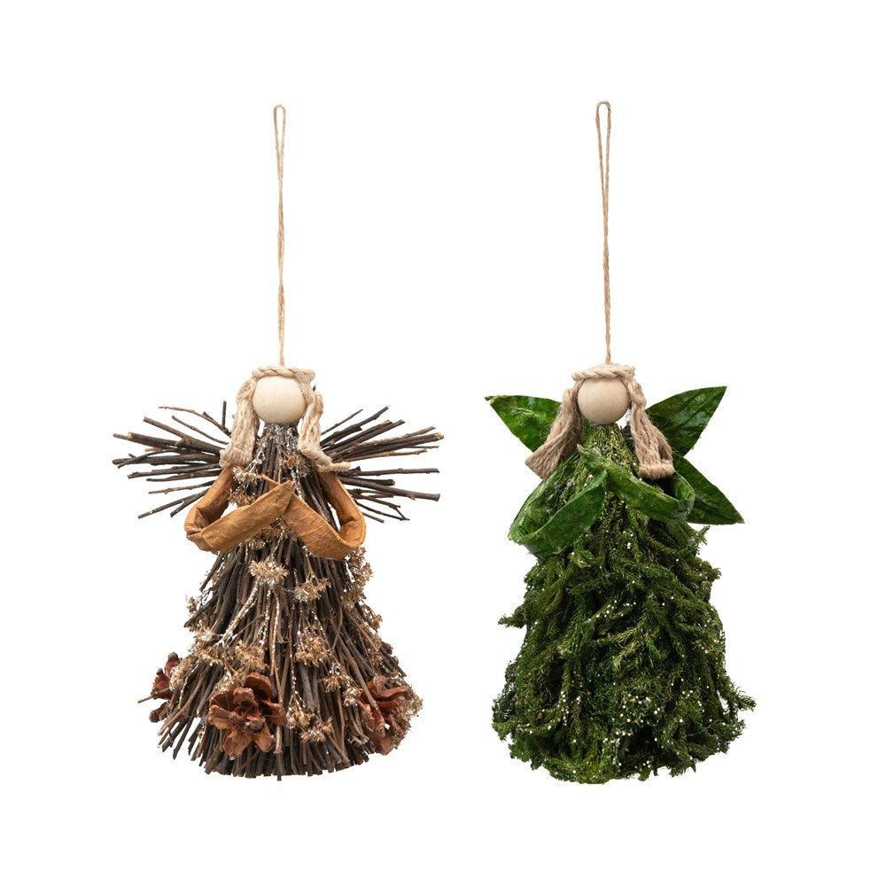 Handmade Natural Preserved Moss & Twig Angel Ornament
