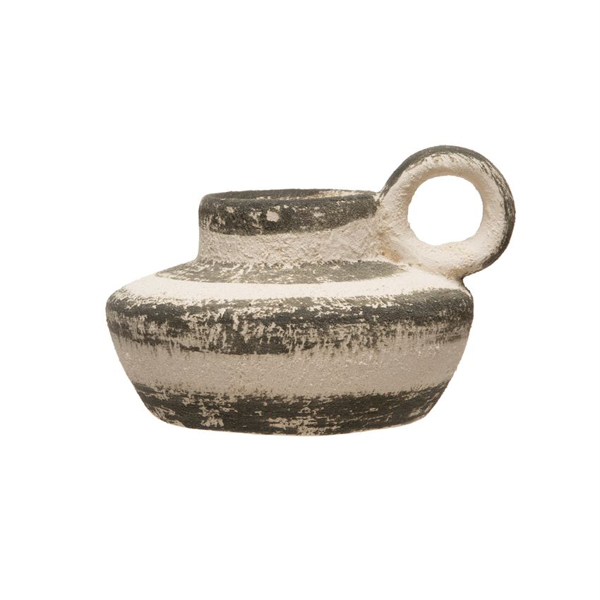 Stoneware Taper Holder with Stripes & Handel